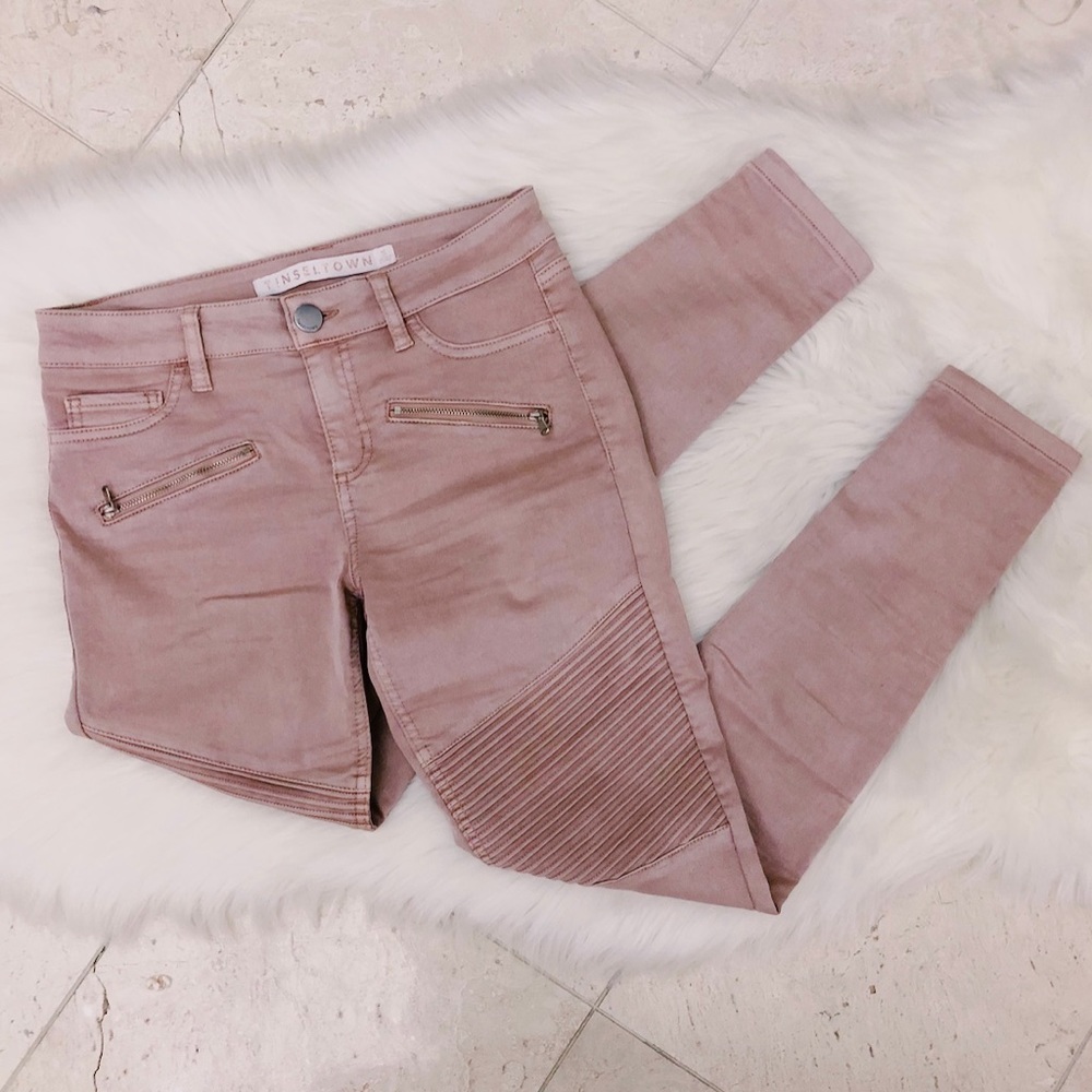 Tinseltown Woman’s Baby Pink Skinny Biker Jeans